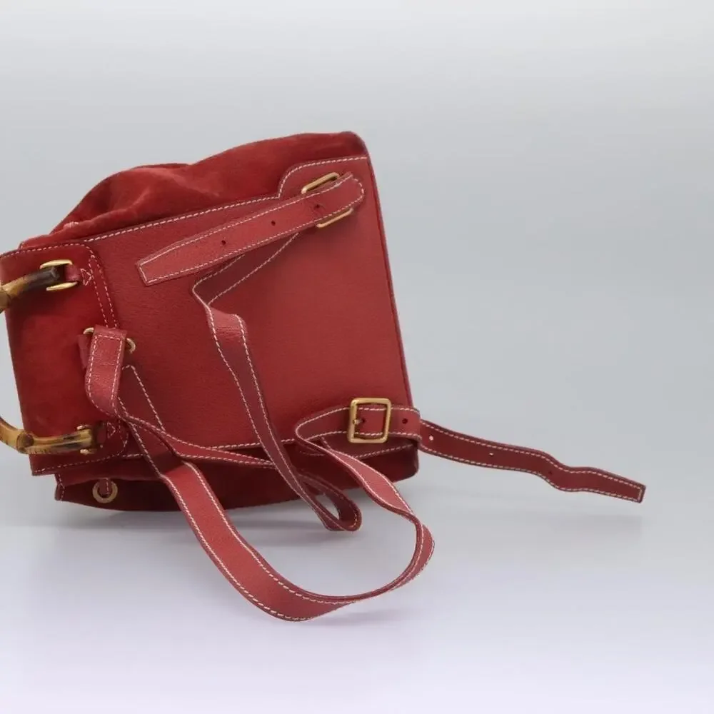 Gucci Bamboo Suede Leather Backpack Red
